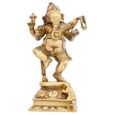 Dancing Ganesha Statue Hindu Brass Sculpture for Home Dcor 8.5 X 5 Inches Religious Gifts