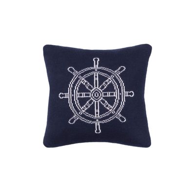 C&F Home Ship Wheel Knitted July Fourth Small Petite Accent Pillow 10" x 10" Reversable Square Soft Woven Small Petite Accent Pillow for Couch Sofa Bed Chair Cotton 10" x 10" Blue