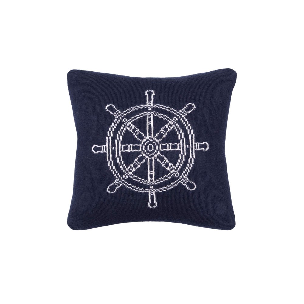 C&F Home Ship Wheel Knitted July Fourth Small Petite Accent Pillow 10" x 10" Reversable Square Soft Woven Small Petite Accent Pillow for Couch Sofa Bed Chair Cotton 10" x 10" Blue