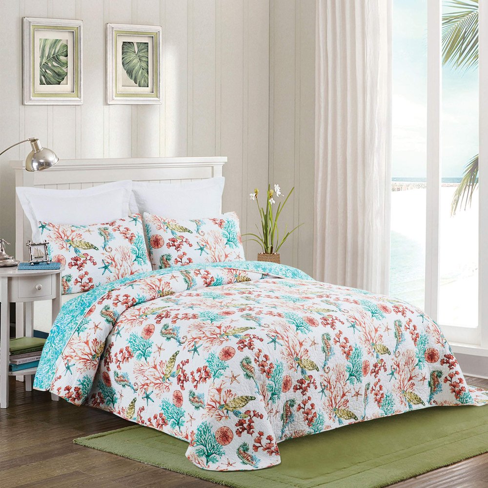 C&F Home Chandler Cove Twin Bedspread 100% Cotton Lightweight Machine Washable Reversible Bedspread Coverlet Twin Blue