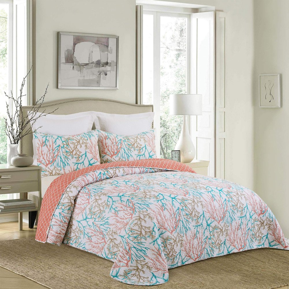 C&F Home Oceanaire Seafoam Twin Bedspread 100% Cotton Lightweight Machine Washable Reversible Bedspread Coverlet Twin Seafoam
