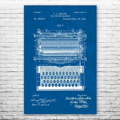 Typewriter Poster Print, Writer Gift, Journalist Gift, Typewriter Blueprint, Reporter Gift, Typewriter Art Print Blueprint (24 inch x 36 inch)