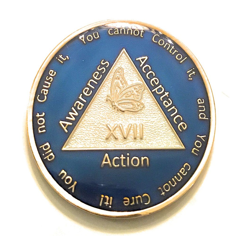 Recovery Line 17 Year Al-Anon Blue Butterfly Anniversary Medallion, Chip, Token, Coin