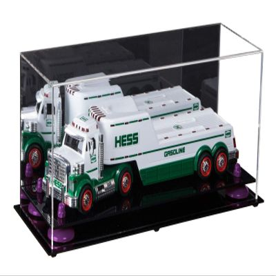 Better Display Cases Versatile Clear Acrylic Trucks, Trains and Rockets Display Case - Large Rectangle Box with Mirror Case, Purple Risers and Black Base 17" x 6" x 7" (A019/V46)