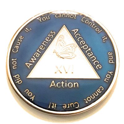Recovery Line 16 Year Al-Anon Blue Butterfly Anniversary Medallion, Chip, Token, Coin