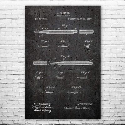 Fountain Pen Poster Print, Writer Gift, Pen Blueprint, Teacher Gift, Classroom Decor, Author Gift, Fountain Pen Design Dark Concrete (24 inch x 36 inch)