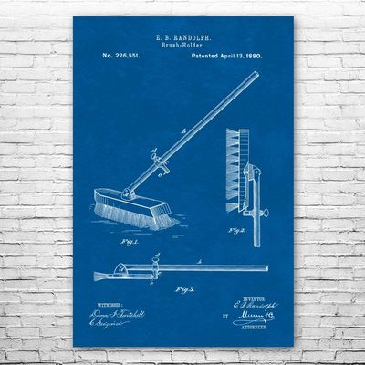 Push Broom Poster Print, Broom Closet Art, Grounds Keeper, Custodian Gifts, Laundry Room Art, School Janitor Blueprint (18 inch x 24 inch)