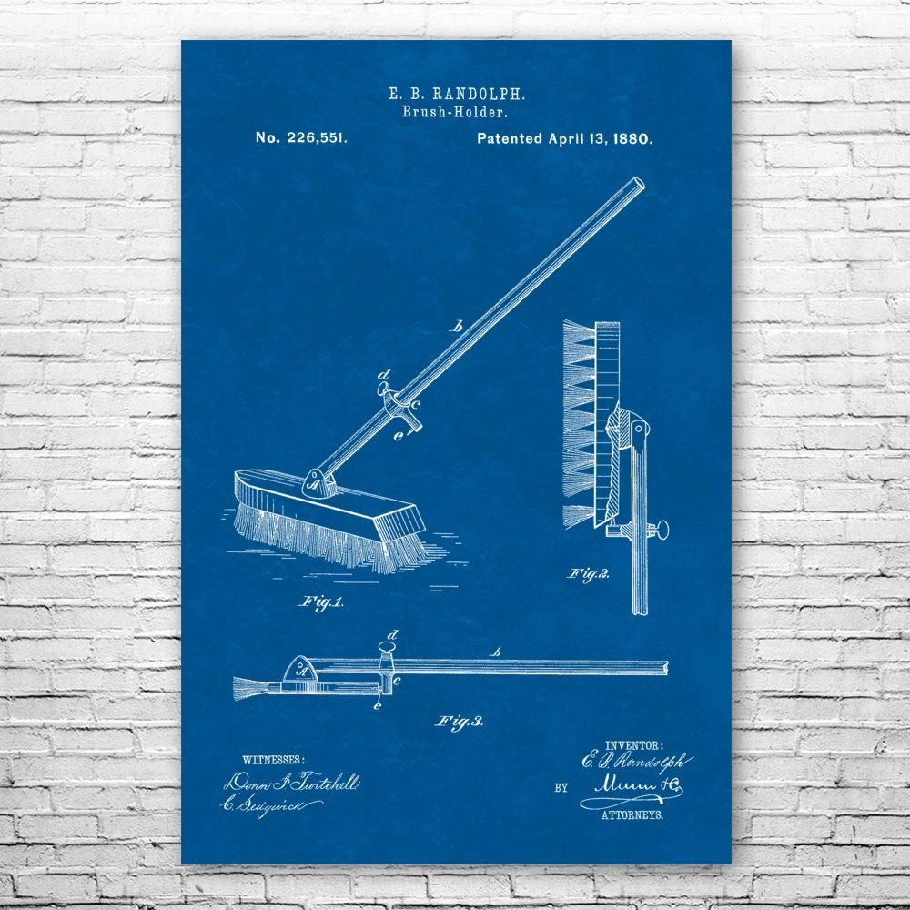 Push Broom Poster Print, Broom Closet Art, Grounds Keeper, Custodian Gifts, Laundry Room Art, School Janitor Blueprint (18 inch x 24 inch)