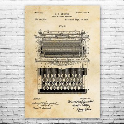 Typewriter Poster Print, Writer Gift, Journalist Gift, Typewriter Blueprint, Reporter Gift, Typewriter Art Print Vintage Paper (24 inch x 36 inch)