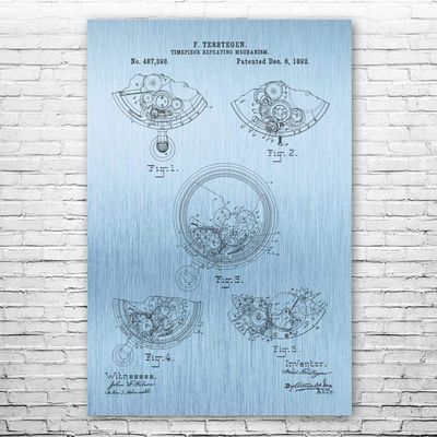 Pocket Watch Repeater Poster Print, Jeweler Gift, Watch Blueprint, Clockmaker Gift, Pocket Watch Design, Horology Gifts Blue Steel (24 inch x 36 inch)