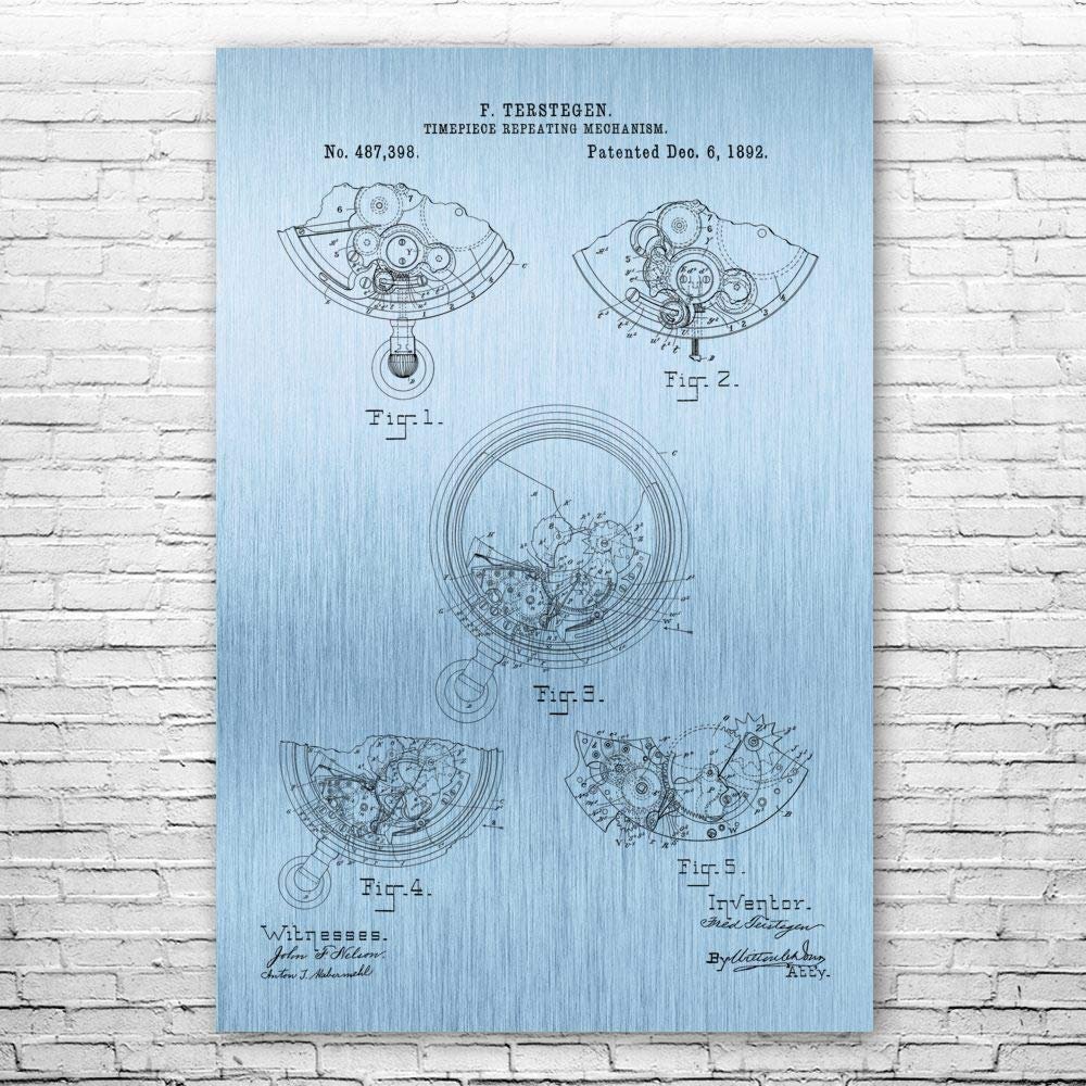 Pocket Watch Repeater Poster Print, Jeweler Gift, Watch Blueprint, Clockmaker Gift, Pocket Watch Design, Horology Gifts Blue Steel (24 inch x 36 inch)