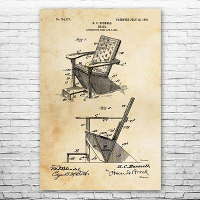 Adirondack Chair Poster Print, Furniture Maker, Carpenter Gift, Wood Working, Shop Class Teacher, Handyman Gift Vintage Paper (24 inch x 36 inch)