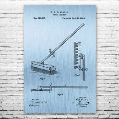 Push Broom Poster Print, Broom Closet Art, Grounds Keeper, Custodian Gifts, Laundry Room Art, School Janitor Blue Steel (24 inch x 36 inch)