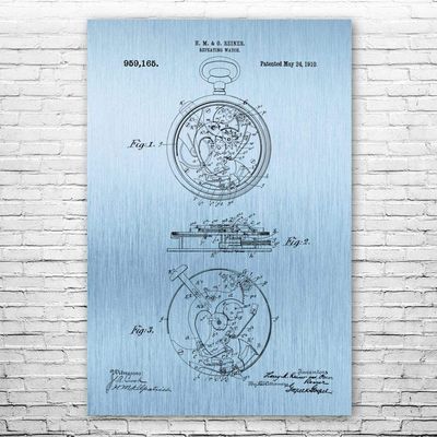 Mechanical Pocket Watch Poster Print, Watch Blueprint, Watchmaker Gift, Jewelry Store Art, Clockwork Art, Watch Wall Art Blue Steel (24 inch x 36 inch)