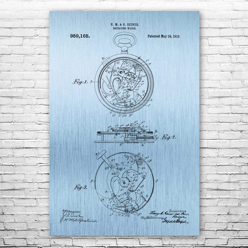 Mechanical Pocket Watch Poster Print, Watch Blueprint, Watchmaker Gift, Jewelry Store Art, Clockwork Art, Watch Wall Art Blue Steel (24 inch x 36 inch)