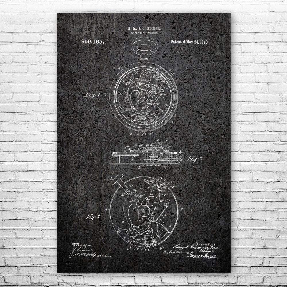 Mechanical Pocket Watch Poster Print, Watch Blueprint, Watchmaker Gift, Jewelry Store Art, Clockwork Art, Watch Wall Art Dark Concrete (24 inch x 36 inch)