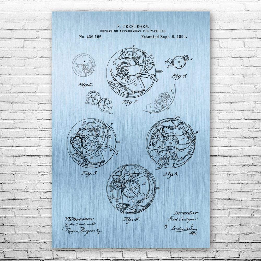 Watch Repeating Mechanism Poster Print, Watchmaker Gift, Jewelry Store Art, Watch Blueprint, Clock Shop Art, Retro Watch Blue Steel (24 inch x 36 inch)