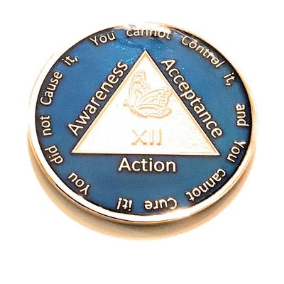 Recovery Line 12 Year Al-Anon Blue Butterfly Anniversary Medallion, Chip, Token, Coin
