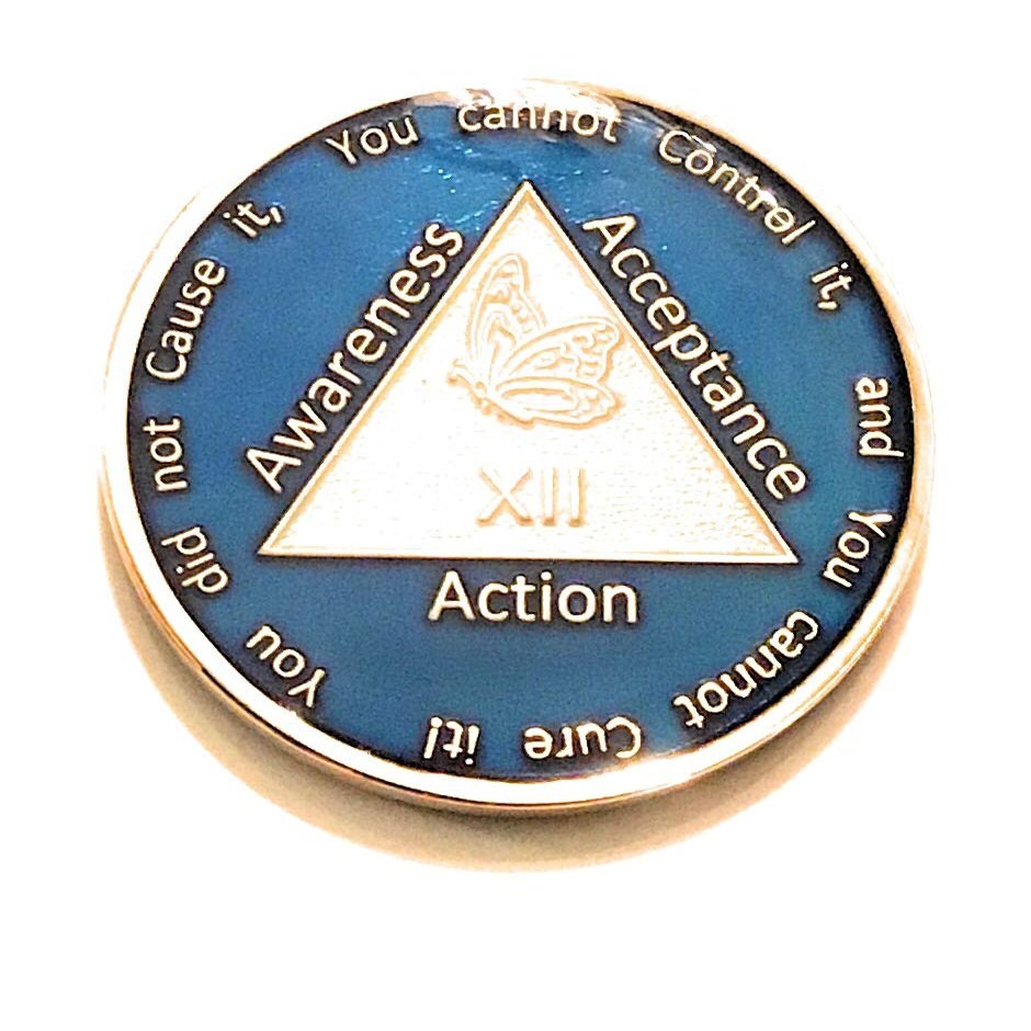 Recovery Line 12 Year Al-Anon Blue Butterfly Anniversary Medallion, Chip, Token, Coin