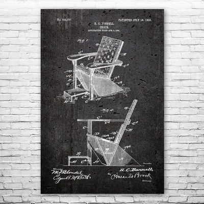 Adirondack Chair Poster Print, Furniture Maker, Carpenter Gift, Wood Working, Shop Class Teacher, Handyman Gift Dark Concrete (24 inch x 36 inch)