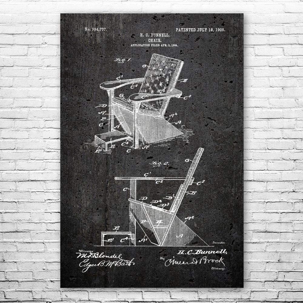 Adirondack Chair Poster Print, Furniture Maker, Carpenter Gift, Wood Working, Shop Class Teacher, Handyman Gift Dark Concrete (24 inch x 36 inch)