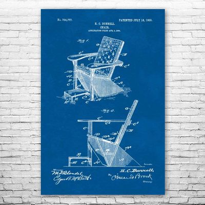 Adirondack Chair Poster Print, Furniture Maker, Carpenter Gift, Wood Working, Shop Class Teacher, Handyman Gift Blueprint (24 inch x 36 inch)