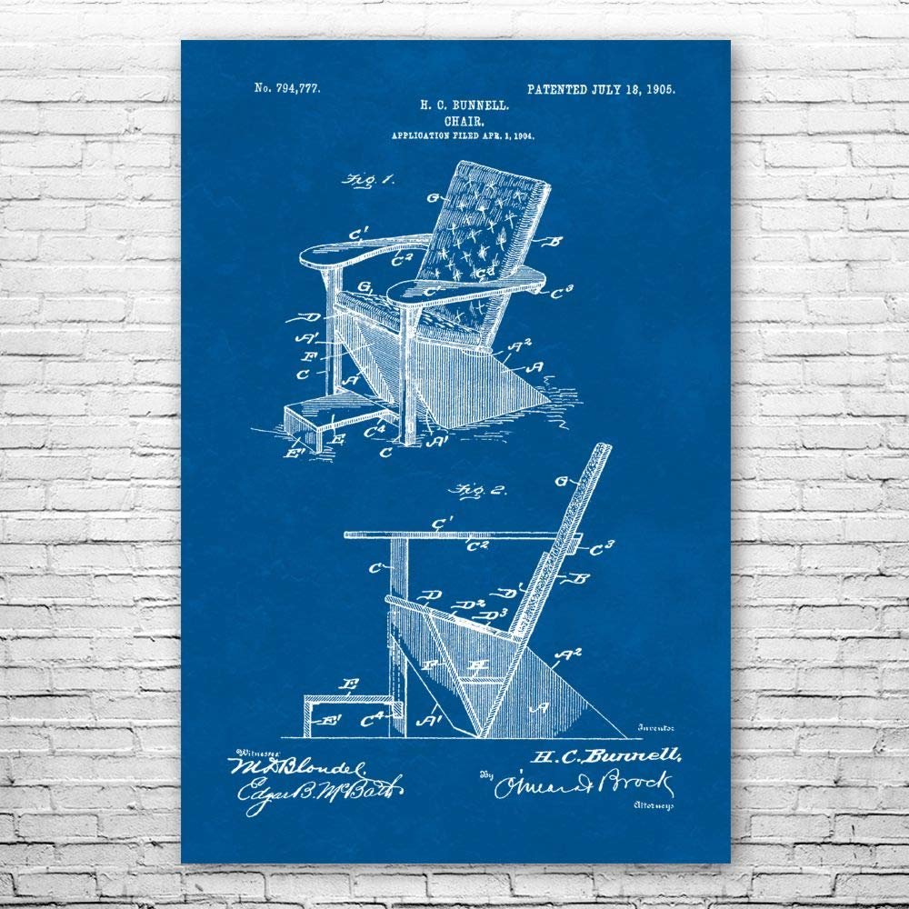 Adirondack Chair Poster Print, Furniture Maker, Carpenter Gift, Wood Working, Shop Class Teacher, Handyman Gift Blueprint (24 inch x 36 inch)
