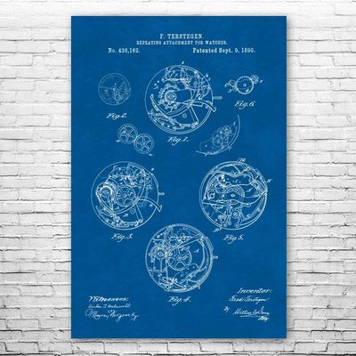Watch Repeating Mechanism Poster Print, Watchmaker Gift, Jewelry Store Art, Watch Blueprint, Clock Shop Art, Retro Watch Blueprint (12 inch x 16 inch)