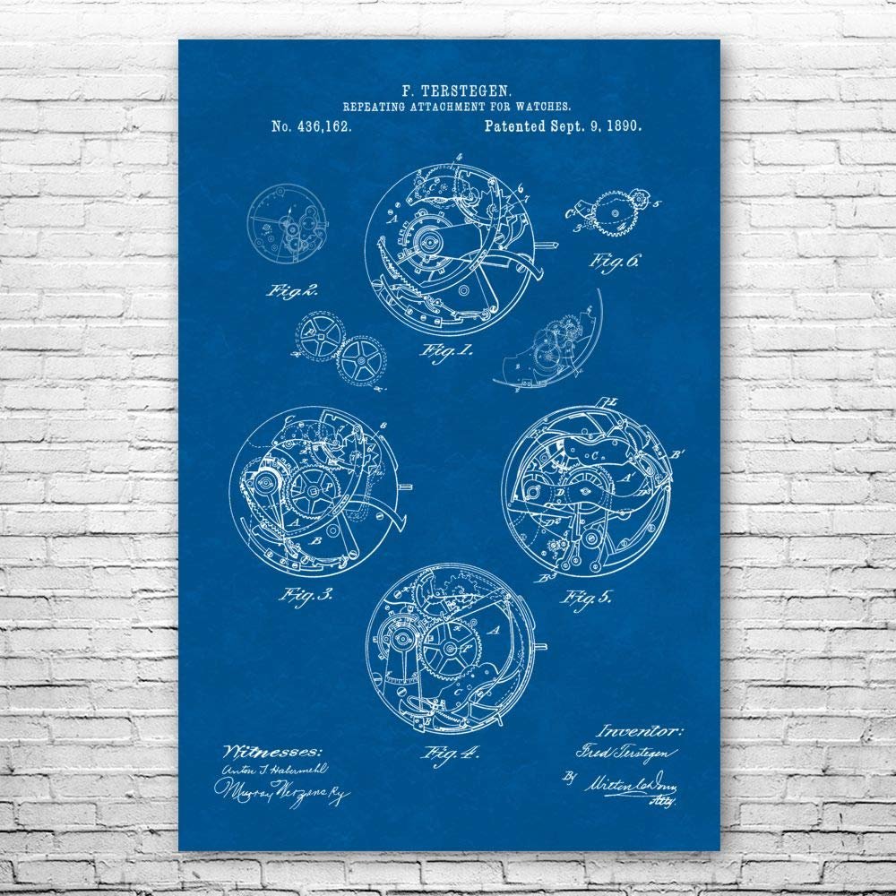 Watch Repeating Mechanism Poster Print, Watchmaker Gift, Jewelry Store Art, Watch Blueprint, Clock Shop Art, Retro Watch Blueprint (12 inch x 16 inch)
