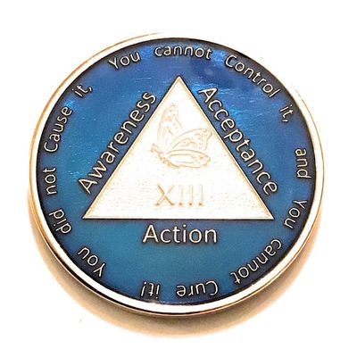 Recovery Line 13 Year Al-Anon Blue Butterfly Anniversary Medallion, Chip, Token, Coin