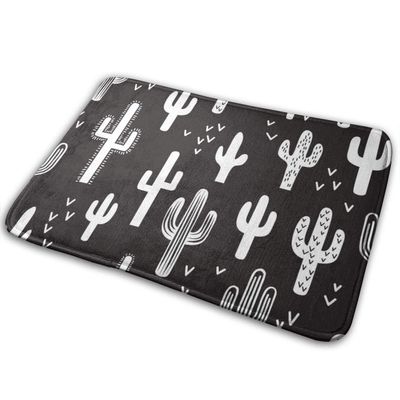 Bathroom Rugs Bath Mat Door Mats Black White Cactus Seamless Memory Foam Front Kitchen Rug Carpet for Kitchen Hall Inside Outdoor 15.7 X 23.5 in
