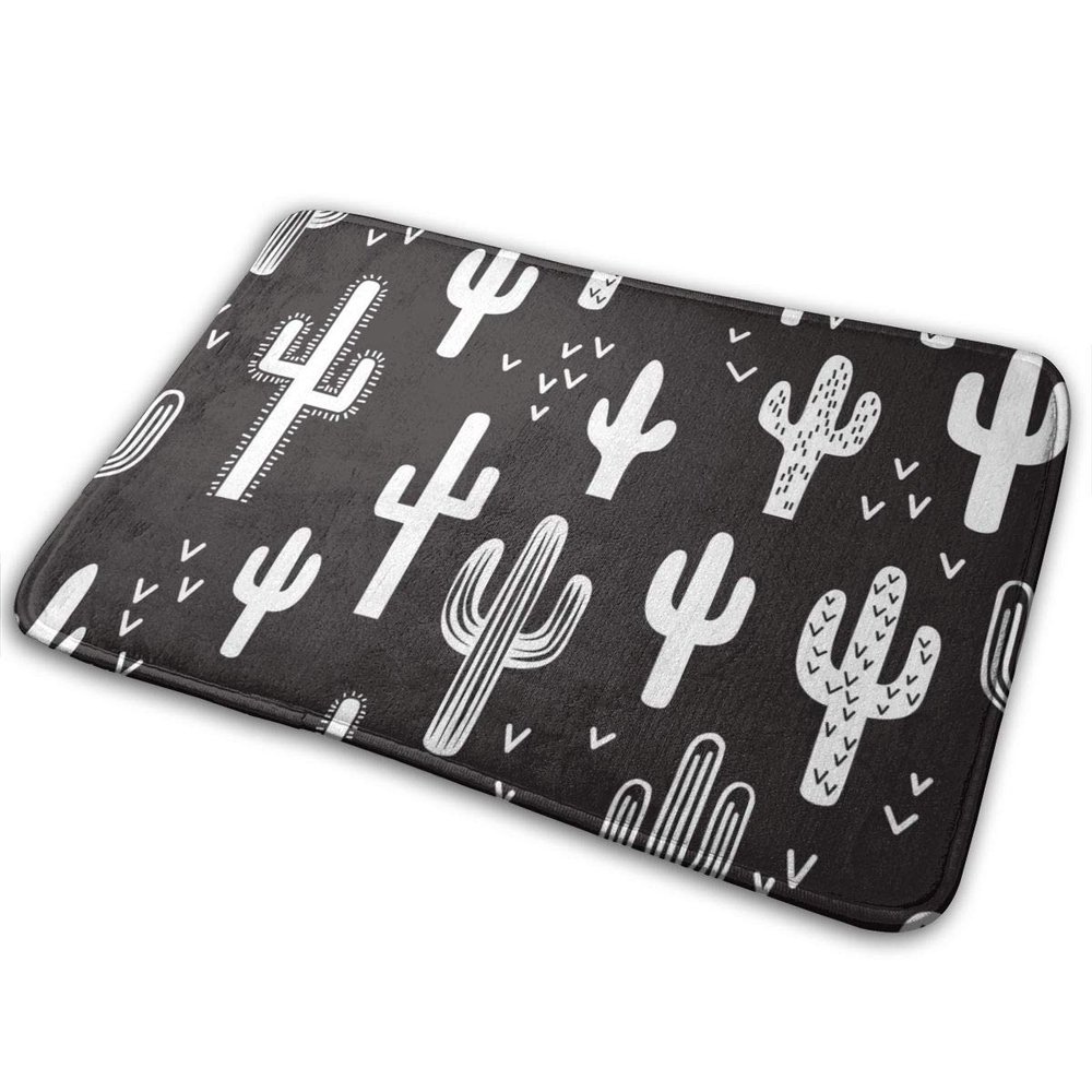 Bathroom Rugs Bath Mat Door Mats Black White Cactus Seamless Memory Foam Front Kitchen Rug Carpet for Kitchen Hall Inside Outdoor 15.7 X 23.5 in