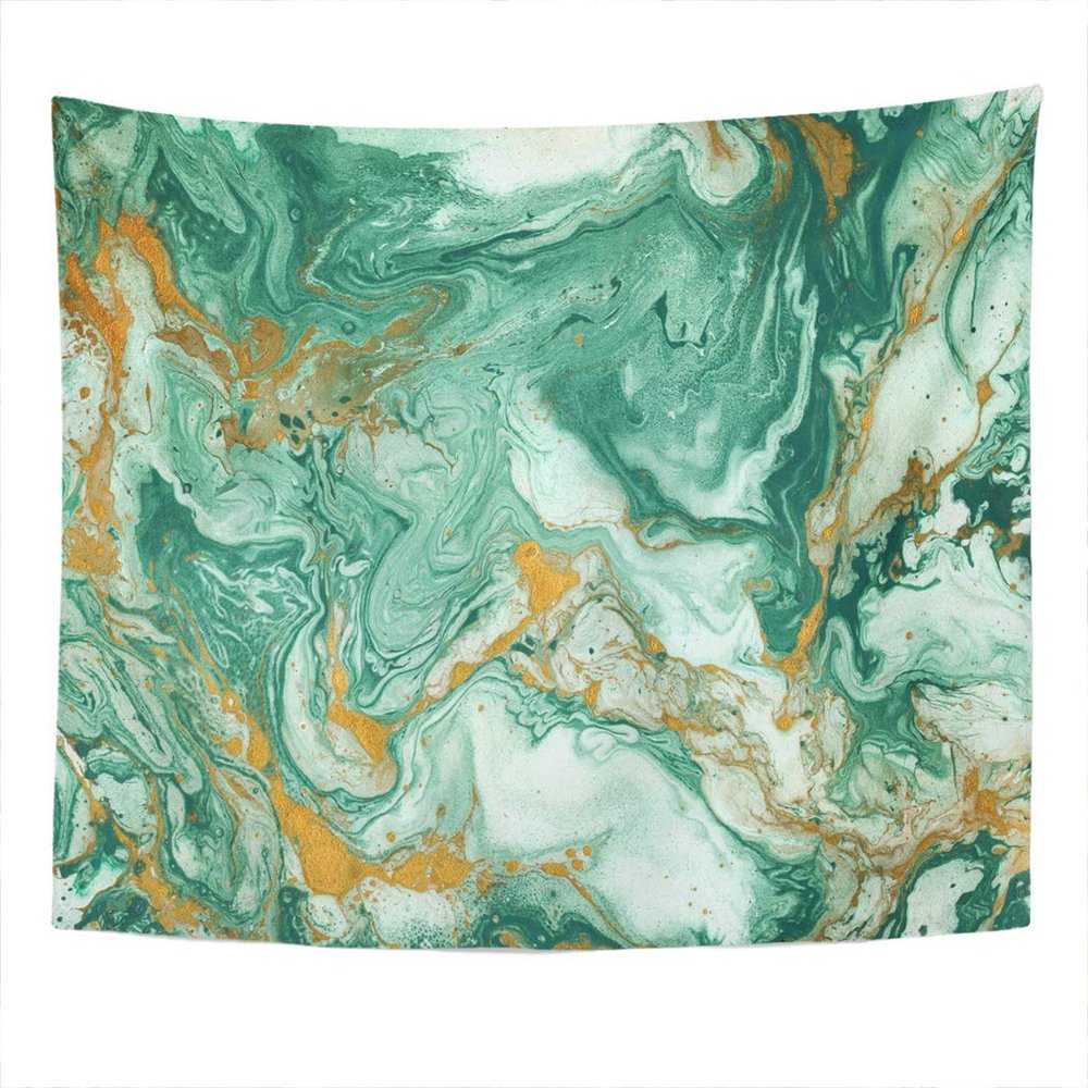 Suklly Tapestry Wall Hanging Polyester Abstract Golden Dark Green Home Decor Living Room Bedroom Dorm 50 X 60 Inches Rectangle Picnic Mat Beach Towel