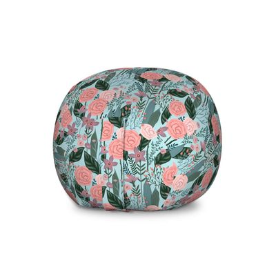 Ambesonne Botanical Storage Toy Bag Chair, Arrangement of Flowers Blooming Garden Art, Stuffed Animal Organizer Washable Bag, Large Size, Teal Coral