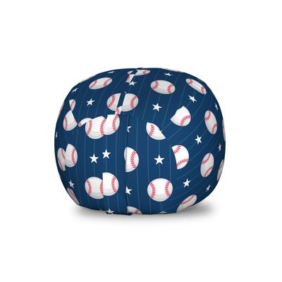 Ambesonne Sports Storage Toy Bag Chair, Baseball Patterns on Vertical Striped Background Stars Design, Stuffed Animal Organizer Washable Bag, Small Size, Blue Red