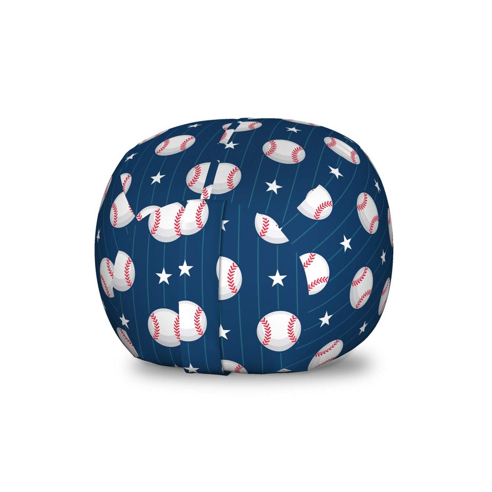 Ambesonne Sports Storage Toy Bag Chair, Baseball Patterns on Vertical Striped Background Stars Design, Stuffed Animal Organizer Washable Bag, Small Size, Blue Red