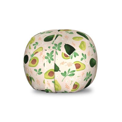 Ambesonne Avocado Storage Toy Bag Chair, Concept of Whole Fruit and Slices with Flowers and Leaves, Stuffed Animal Organizer Washable Bag, Small Size, Champagne Multicolor