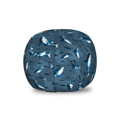 Ambesonne Nautical Storage Toy Bag Chair, Frock of Frolicking Sharks and Fish Herds Diving Wildlife Exotic Deep Sea Ocean, Stuffed Animal Organizer Washable Bag, Small Size, Blue