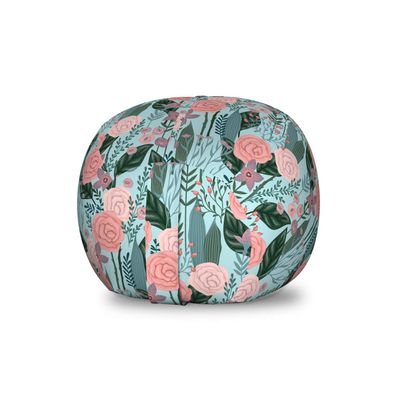 Ambesonne Botanical Storage Toy Bag Chair, Arrangement of Flowers Blooming Garden Art, Stuffed Animal Organizer Washable Bag, Small Size, Teal Coral
