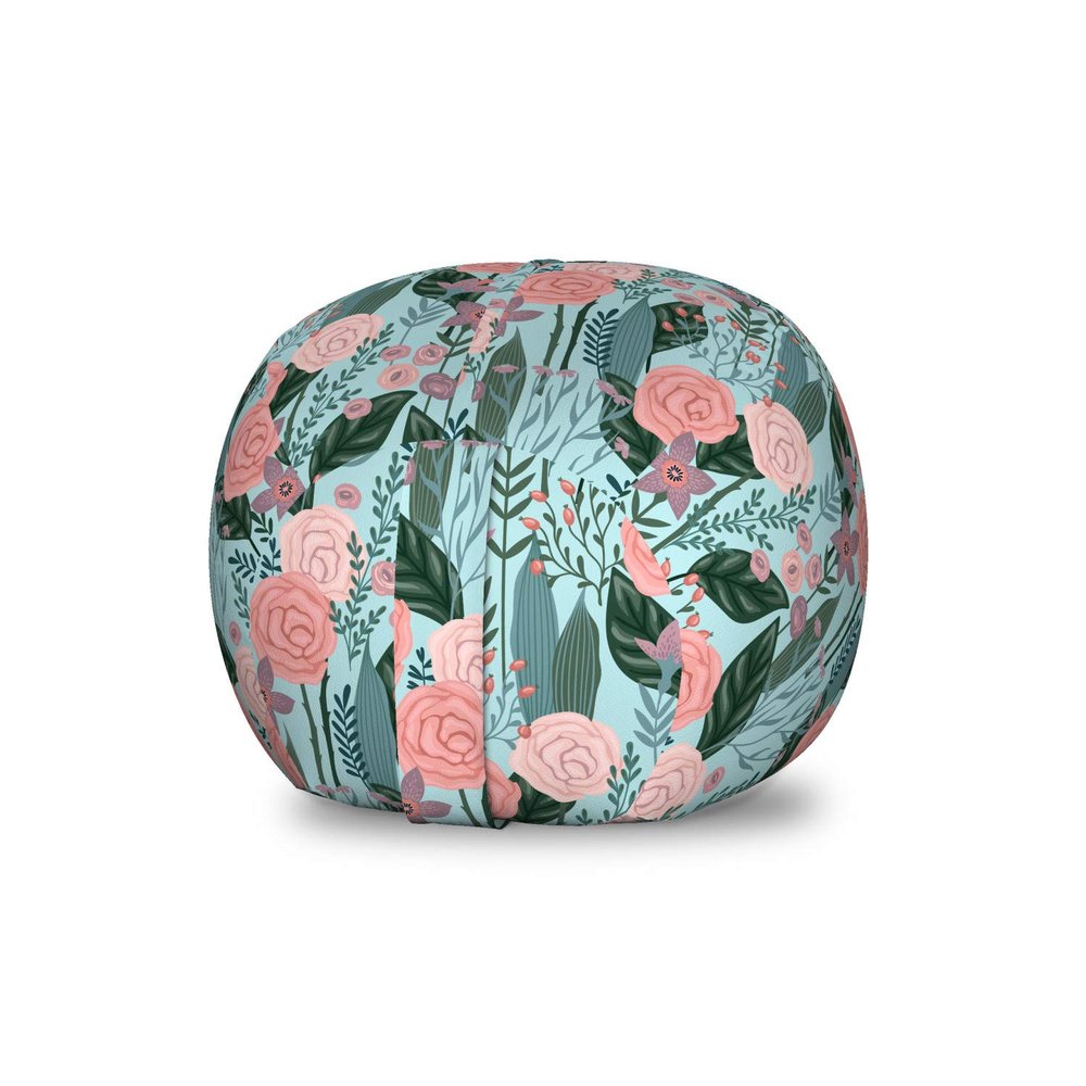 Ambesonne Botanical Storage Toy Bag Chair, Arrangement of Flowers Blooming Garden Art, Stuffed Animal Organizer Washable Bag, Small Size, Teal Coral
