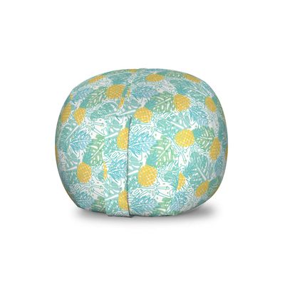 Ambesonne Luau Storage Toy Bag Chair, Summer Season Layout of Repeating Leaves and Pineapples Silhouettes, Stuffed Animal Organizer Washable Bag, Small Size, Yellow Seafoam