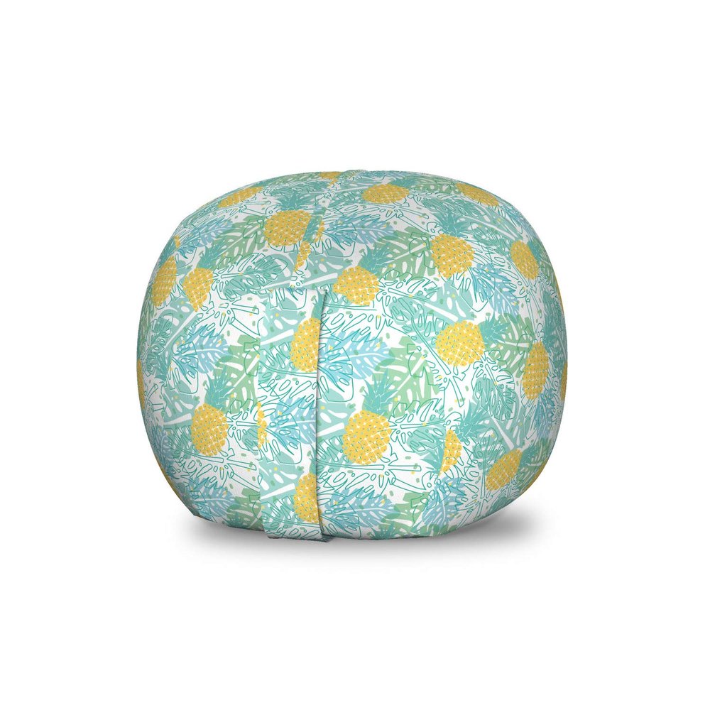 Ambesonne Luau Storage Toy Bag Chair, Summer Season Layout of Repeating Leaves and Pineapples Silhouettes, Stuffed Animal Organizer Washable Bag, Small Size, Yellow Seafoam