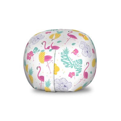 Ambesonne Luau Storage Toy Bag Chair, Petals Monstera Leaves Flamingo Pineapple and Irregular Polka Dots, Stuffed Animal Organizer Washable Bag, Small Size, White Seafoam