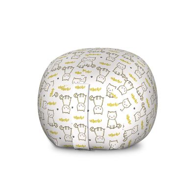 Ambesonne Cat Storage Toy Bag Chair, Cursive Meow with Upside Down Kittens Mini Paws, Stuffed Animal Organizer Washable Bag, Large Size, Mustard White