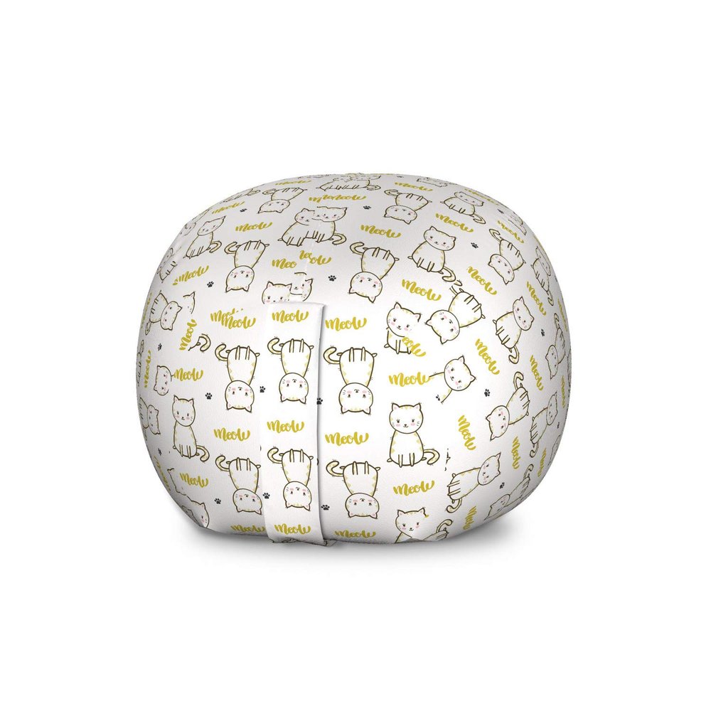 Ambesonne Cat Storage Toy Bag Chair, Cursive Meow with Upside Down Kittens Mini Paws, Stuffed Animal Organizer Washable Bag, Large Size, Mustard White