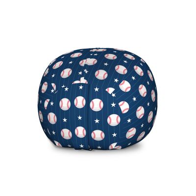 Ambesonne Sports Storage Toy Bag Chair, Baseball Patterns on Vertical Striped Background Stars Design, Stuffed Animal Organizer Washable Bag, Large Size, Blue Red