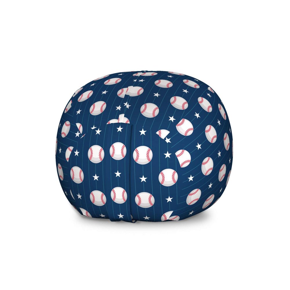 Ambesonne Sports Storage Toy Bag Chair, Baseball Patterns on Vertical Striped Background Stars Design, Stuffed Animal Organizer Washable Bag, Large Size, Blue Red