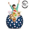 Ambesonne Sports Storage Toy Bag Chair, Baseball Patterns on Vertical Striped Background Stars Design, Stuffed Animal Organizer Washable Bag, Large Size, Blue Red view 3