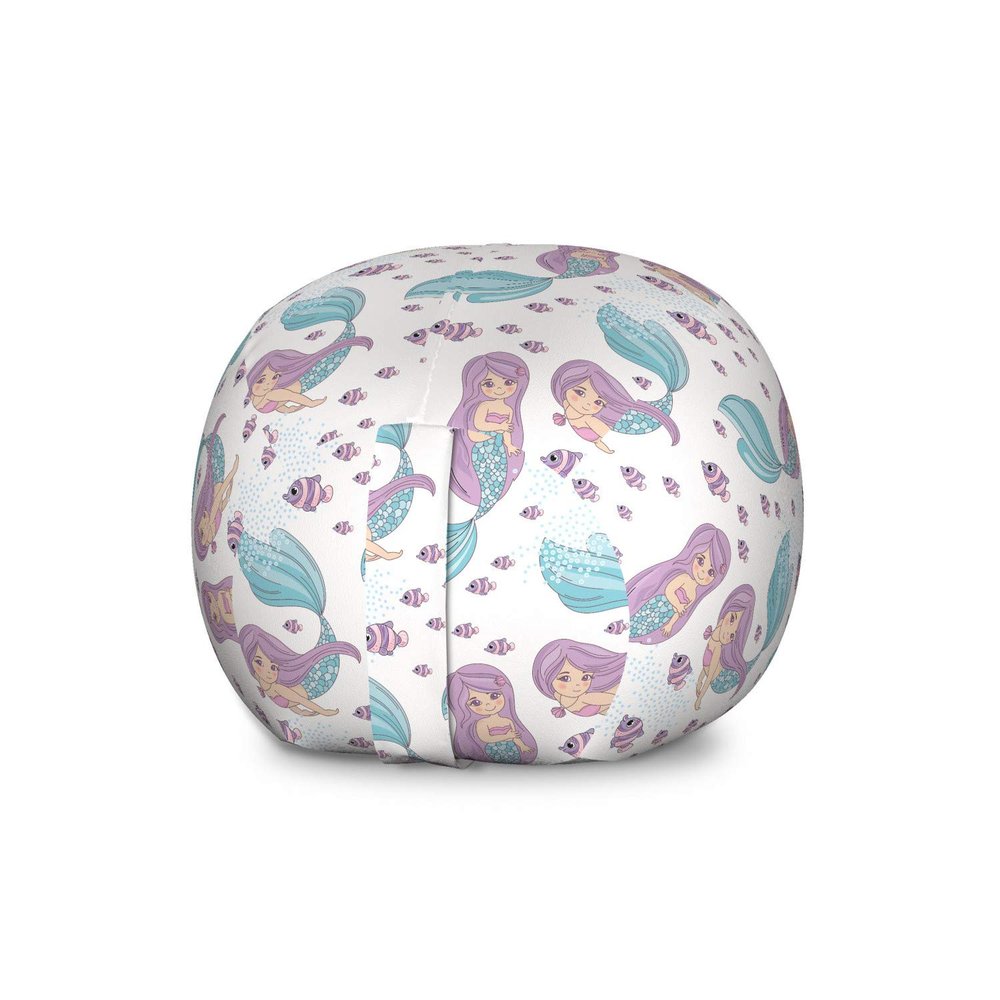Ambesonne Mermaid Storage Toy Bag Chair, Underwater Fantasy Merlady Swimming Exotic Cartoon Design Funny Art, Stuffed Animal Organizer Washable Bag, Large Size, Lilac Pale Blue and White