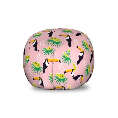 Ambesonne Bird Print Storage Toy Bag Chair, Funny Summer Pattern with Exotic Fruit Palm and Toucans on Pastel Back, Stuffed Animal Organizer Washable Bag, Small Size, Pink Black
